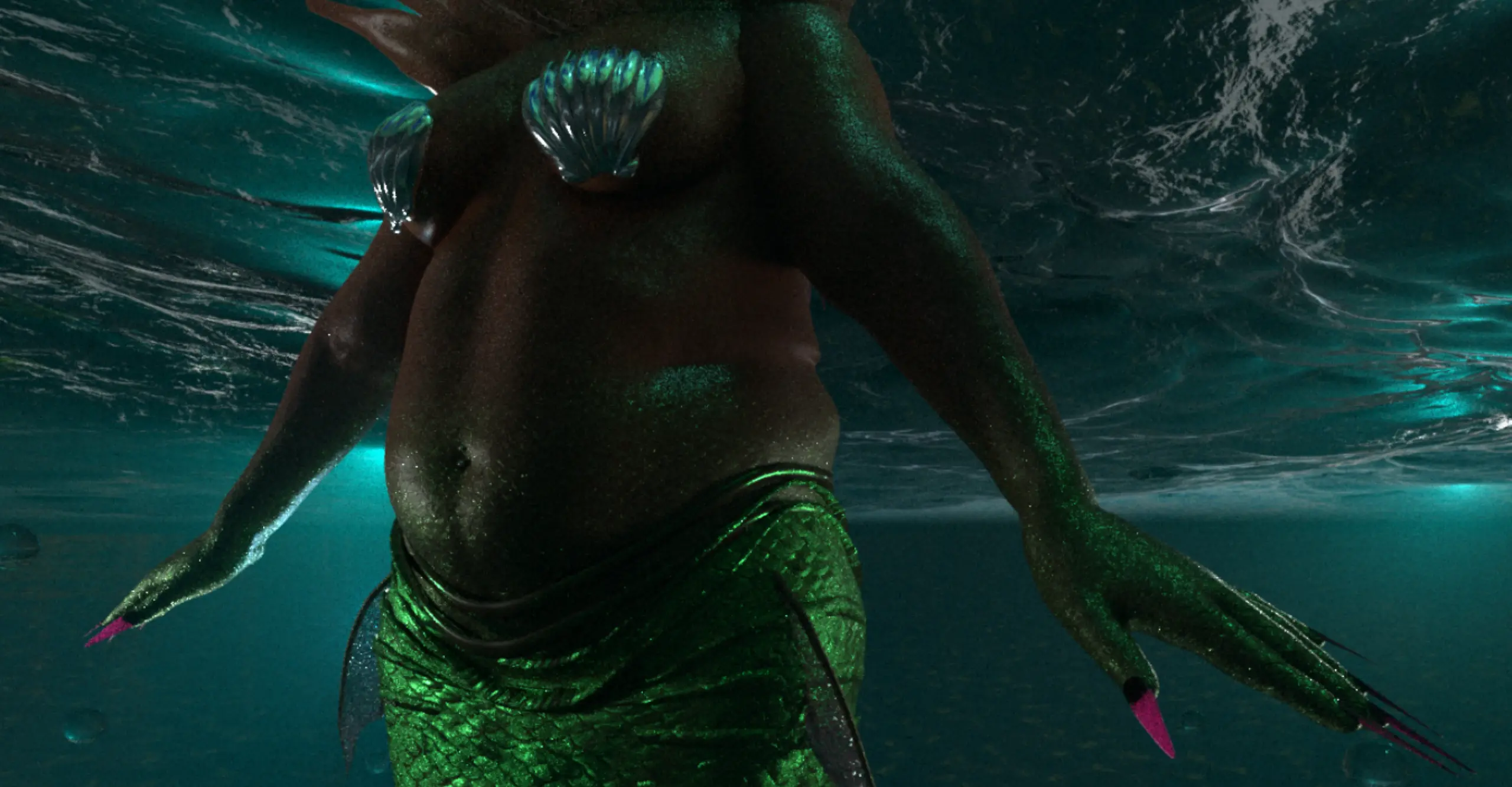 A digital image of a mermaid under the water