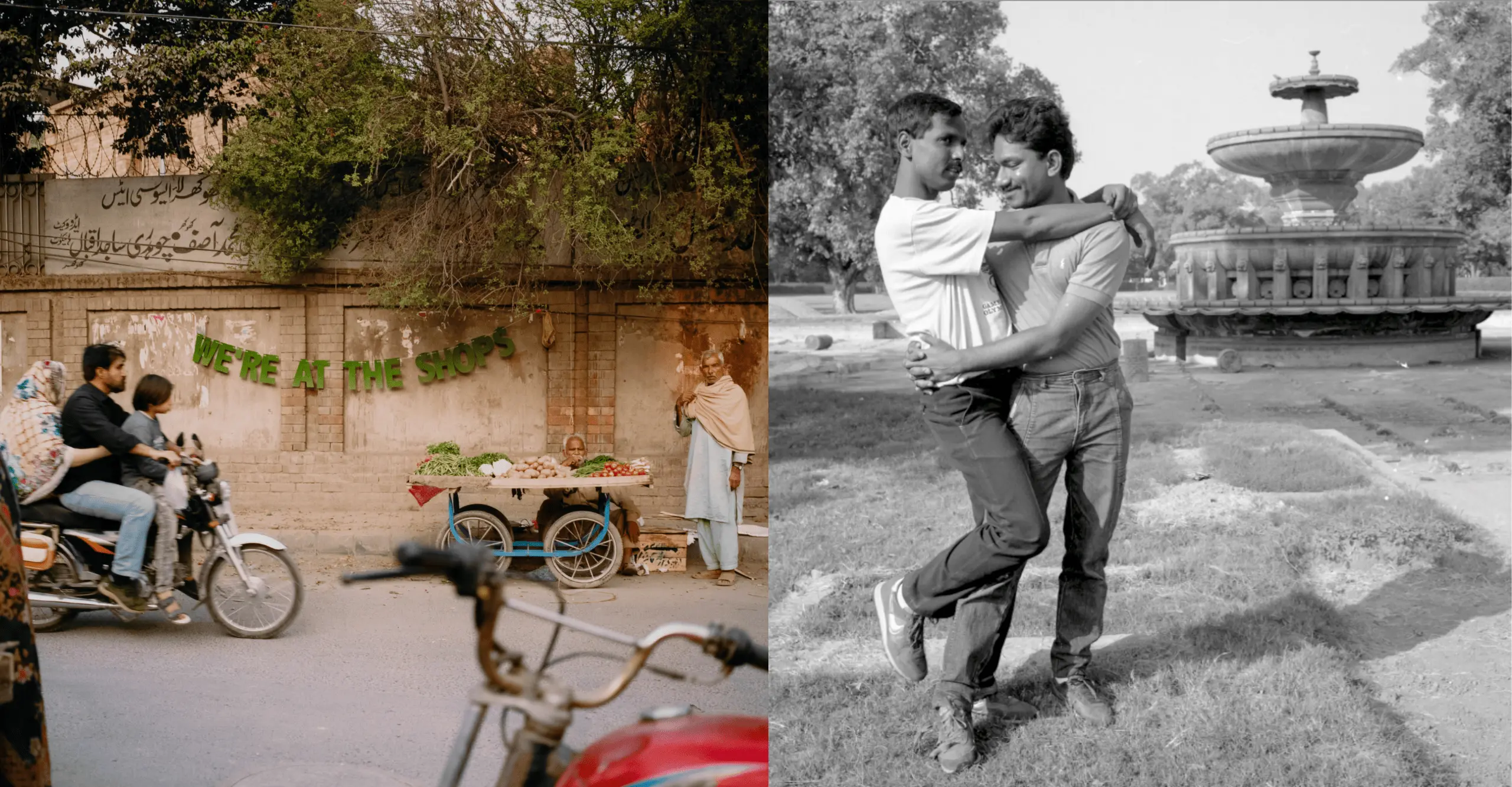 (Left) Tami Aftab, The Rice is On The Hob, 2023 (Right) outtake from the Exiles series,  New Delhi, 1986