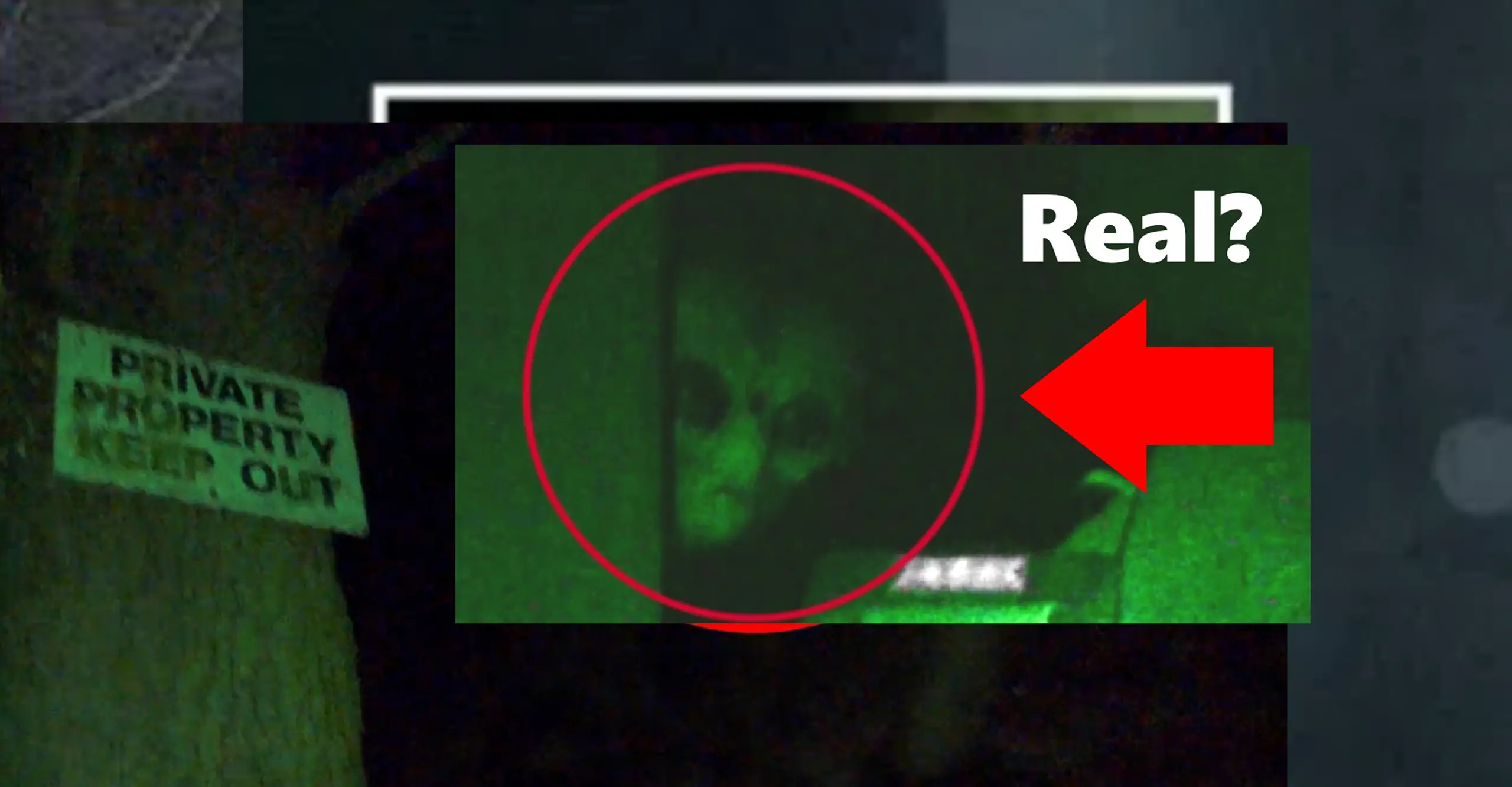 A blurry green photo of an alien circled in red with the text 'real?'